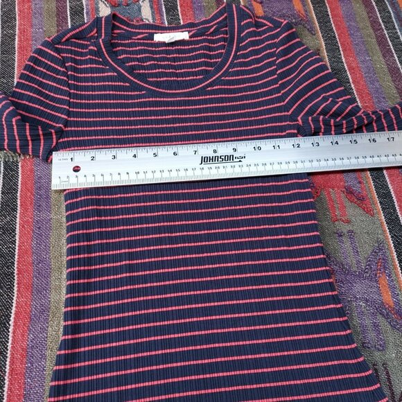 Anthropologie Pure + Good Womens Miranda Striped T-Shirt Small Scoop Neck Ribbed - Picture 6 of 7